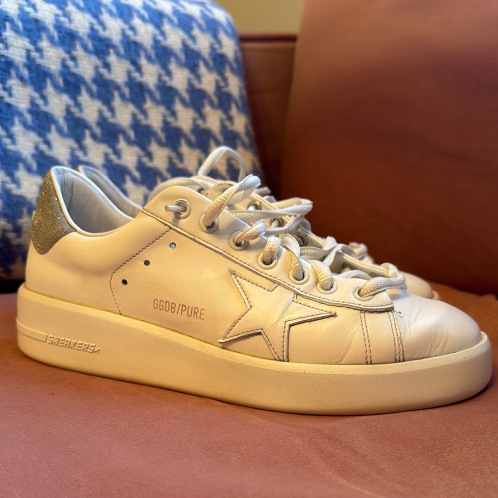 Golden Goose White and Silver Sneakers with Classic Casual Design